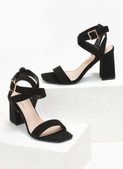 The Fashion Project Πέδιλα Suede με χιαστί δέσιμο - Μαύρο -Κατάστημα TheFashionProject pedila suede me xiasti desimo 111650 yg6m