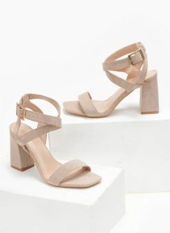 The Fashion Project Πέδιλα Suede με χιαστί δέσιμο - Τάουπε -Κατάστημα TheFashionProject pedila suede me xiasti desimo 111651 ec5d