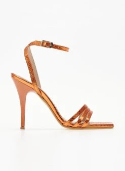 Πέδιλα με μπαρέτα και Pattern στα λουράκια Tfp - Πορτοκαλί -Κατάστημα TheFashionProject pedila tfp me patten fidi 105253 t0nt