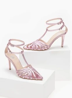 Πέδιλα με μπαρέτα σε μεταλλικά με ανοίγματα Tfp - Ροζ -Κατάστημα TheFashionProject pedila tfp metallika me anoigmata 103720 bk3u