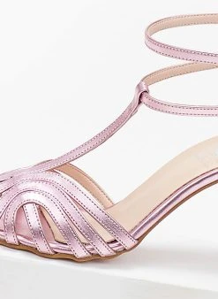 Πέδιλα με μπαρέτα σε μεταλλικά με ανοίγματα Tfp - Ροζ -Κατάστημα TheFashionProject pedila tfp metallika me anoigmata 103720 tn7r