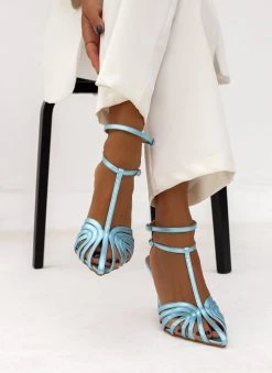 Πέδιλα με μπαρέτα σε μεταλλικά με ανοίγματα Tfp - Γαλάζιο