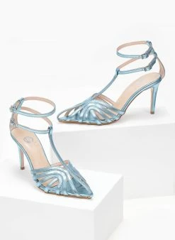 Πέδιλα με μπαρέτα σε μεταλλικά με ανοίγματα Tfp - Γαλάζιο -Κατάστημα TheFashionProject pedila tfp retro metallika me anoigmata 103862 e9t6