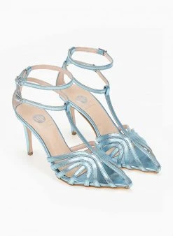 Πέδιλα με μπαρέτα σε μεταλλικά με ανοίγματα Tfp - Γαλάζιο -Κατάστημα TheFashionProject pedila tfp retro metallika me anoigmata 103862 scya