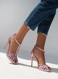 Πέδιλα με μπαρέτα ρετρό σε μεταλλικές αποχρώσεις Tfp - Ροζ