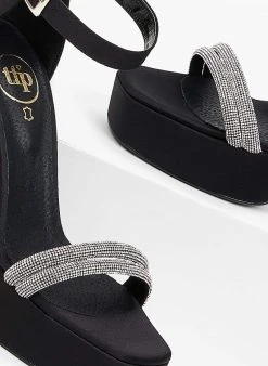 Πέδιλα με φιάπα και στρας υφασμάτινα Tfp - Μαύρο -Κατάστημα TheFashionProject pedila tfp saten me strass kai fiapa 100460 d51g