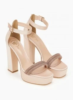 Πέδιλα με φιάπα και στρας υφασμάτινα Tfp - Nude -Κατάστημα TheFashionProject pedila tfp saten me strass kai fiapa 100657 0r16