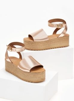 Flatforms δερμάτινες με φαρδιά φάσα Estil - Χαλκός -Κατάστημα TheFashionProject platformes dermatines estil me fardia fasa 104959 k3pe