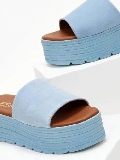 Flatforms καστόρινα με φάσα Estil - Γαλάζιο -Κατάστημα TheFashionProject platformes estil kastorines me fardia fasa 105368 9y1k