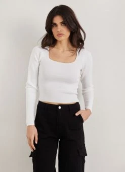 The Fashion Project Πλεκτή μπλούζα με καρέ λαιμόκοψη - Λευκό -Κατάστημα TheFashionProject plekti mplouza me kare laimokopsi 110387 pv8p