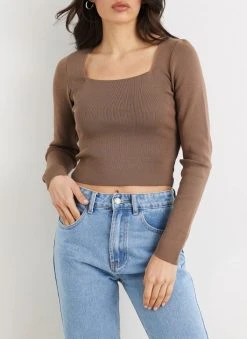 The Fashion Project Πλεκτή μπλούζα με καρέ λαιμόκοψη - Καφέ 8 The Fashion Project Πλεκτή μπλούζα με καρέ λαιμόκοψη - Καφέ -Κατάστημα TheFashionProject plekti mplouza me kare laimokopsi 110389 4duk