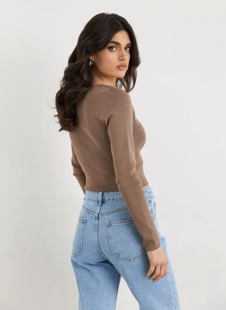 The Fashion Project Πλεκτή μπλούζα με καρέ λαιμόκοψη - Καφέ 6 The Fashion Project Πλεκτή μπλούζα με καρέ λαιμόκοψη - Καφέ - Image 4