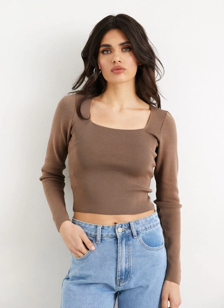 The Fashion Project Πλεκτή μπλούζα με καρέ λαιμόκοψη - Καφέ 5 The Fashion Project Πλεκτή μπλούζα με καρέ λαιμόκοψη - Καφέ - Image 3