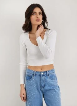 The Fashion Project Πλεκτή μπλούζα με V Cut λαιμόκοψη - Λευκό -Κατάστημα TheFashionProject plekti mplouza me v cut laimokopsi 110395 6tue