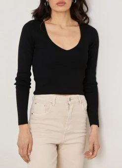 The Fashion Project Πλεκτή μπλούζα με V Cut λαιμόκοψη - Μαύρο -Κατάστημα TheFashionProject plekti mplouza me v cut laimokopsi 110396 c5ud