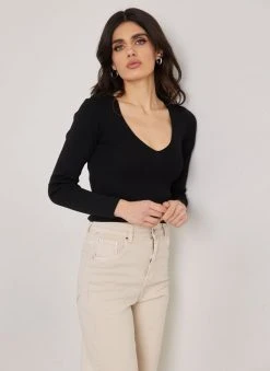 The Fashion Project Πλεκτή μπλούζα με V Cut λαιμόκοψη - Μαύρο -Κατάστημα TheFashionProject plekti mplouza me v cut laimokopsi 110396 f9yk