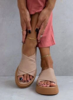 Flatforms δερμάτινα Crossover Iris Sandals - Μπεζ
