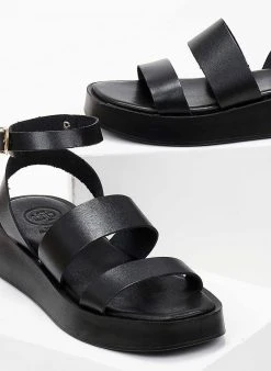 Σανδάλια δερμάτινα με δύο φάσες Tfp - Μαύρο -Κατάστημα TheFashionProject sandalia dermatina tfp me fases 102863 80lz