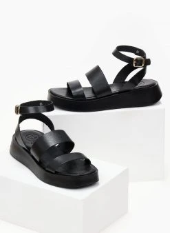 Σανδάλια δερμάτινα με δύο φάσες Tfp - Μαύρο -Κατάστημα TheFashionProject sandalia dermatina tfp me fases 102863 c0yb