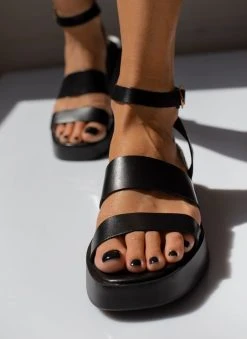 Σανδάλια δερμάτινα με δύο φάσες Tfp - Μαύρο -Κατάστημα TheFashionProject sandalia dermatina tfp me fases 102863 nn5t