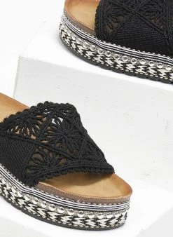 The Fashion Project Σανδάλια με Crochet φάσα και πέρλες - Μαύρο -Κατάστημα TheFashionProject sandalia me crochet fasa kai perles 111720 keai