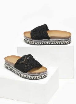 The Fashion Project Σανδάλια με Crochet φάσα και πέρλες - Μαύρο -Κατάστημα TheFashionProject sandalia me crochet fasa kai perles 111720 snuf