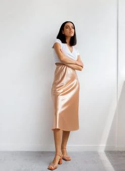 The Fashion Project Φούστα μίντι σατέν - Σομόν -Κατάστημα TheFashionProject saten psilomesi fousta 91784 ekkk