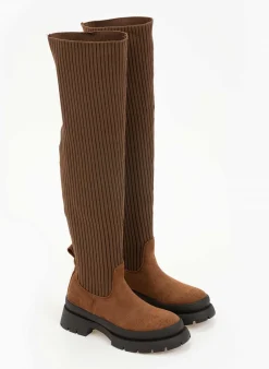 The Fashion Project Μπότες κάλτσα πάνω από το γόνατο - Ταμπά -Κατάστημα TheFashionProject suede mpotes kaltsa panw apo to gonato 96979 t4vf