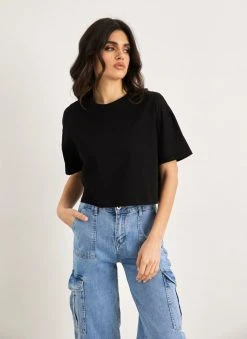 The Fashion Project T-shirt Cropped βαμβακερό - Μαύρο -Κατάστημα TheFashionProject t shirt cropped vamvakero 111074 4xzv
