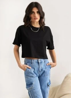 The Fashion Project T-shirt Cropped βαμβακερό - Μαύρο -Κατάστημα TheFashionProject t shirt cropped vamvakero 111074 chy6