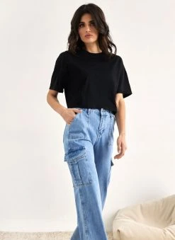 The Fashion Project T-shirt Cropped βαμβακερό - Μαύρο -Κατάστημα TheFashionProject t shirt cropped vamvakero 111074 krn9