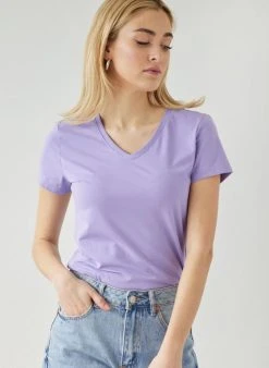 The Fashion Project T-shirt με V Cut λαιμόκοψη - Μωβ ανοιχτό -Κατάστημα TheFashionProject t shirt me v cut laimokopsi 111084 bkcs