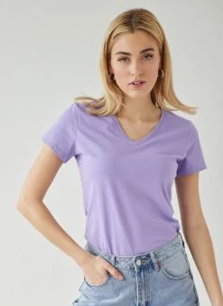 The Fashion Project T-shirt με V Cut λαιμόκοψη - Μωβ ανοιχτό -Κατάστημα TheFashionProject t shirt me v cut laimokopsi 111084 fy0r