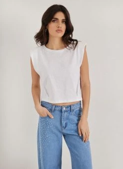 Noobass T-shirt βαμβακερό με βάτες - Λευκό -Κατάστημα TheFashionProject t shirt vamvakero me vates 111103 6uth