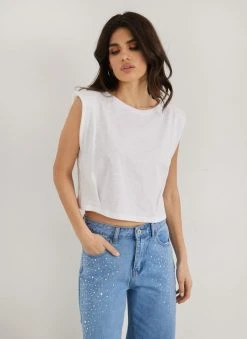 Noobass T-shirt βαμβακερό με βάτες - Λευκό -Κατάστημα TheFashionProject t shirt vamvakero me vates 111103 r9eg