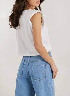 Noobass T-shirt βαμβακερό με βάτες - Λευκό -Κατάστημα TheFashionProject t shirt vamvakero me vates 111103 rju7