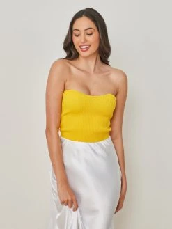 The Fashion Project Μπλούζα Strapless ριπ - Κίτρινο -Κατάστημα TheFashionProject top strapless me rip pleksi 103244 swus