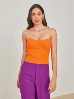 The Fashion Project Μπλούζα Strapless ριπ - Πορτοκαλί -Κατάστημα TheFashionProject top strapless me rip pleksi 103247 kzoa