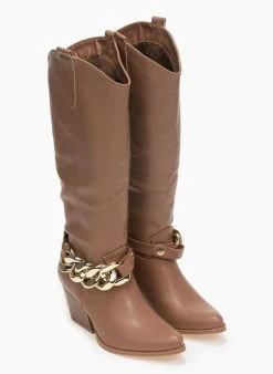 The Fashion Project Μπότες Western με αλυσίδα - Ταμπά -Κατάστημα TheFashionProject western mpotes me alusida 96151 s66y